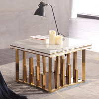 Table basse carrée au design élégant, petite table d'appoint en acier inoxydable avec cadre doré, table à thé pour salon, table d'appoint en marbre