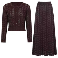 Robe de soirée sirène marron tricotée à manches mi-longues, col rond, ensemble deux pièces formel maxi, robe de soirée personnalisée OEM ODM