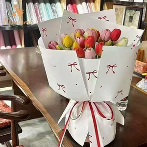 Papel de embalaje de flores de plástico translúcido impermeable con lazo de flores, papel mate para flores, papel de regalo hecho a mano, floristería - Product Image 2