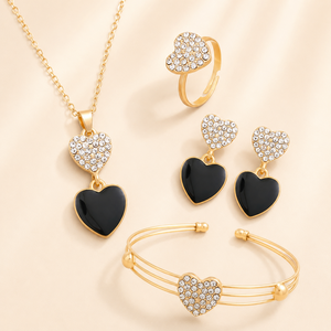 Ensemble de bijoux en cristal plaqué or à la mode, 4 pièces/ensemble, collier, boucles d'oreilles, bague géométriques pour femmes, cadeau de mariage - Product Image 2