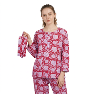 Ropa de dormir de verano de algodón indio para mujer, Conjunto de pijama de dama de honor, Camisa larga con estampado Floral y cuello en V con pijama suave y cómodo - Product Image 1