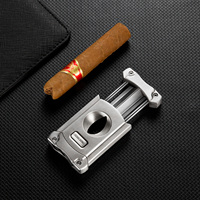 CIGARLOONG Coupe-cigares portable tout-en-un, tranchant, avec poinçon à cigares, double lame en acier inoxydable, couteau coupe-cigares de poche, cadeau
