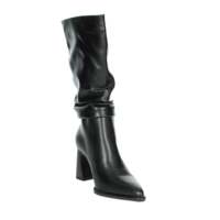 Bottes mi-mollet à bout pointu en cuir véritable pour femme Laura Biagiotti, noires, taille 41, talons épais