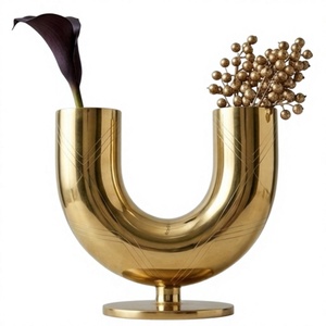 Modern <b>Gold</b> Brass Tabletop Vase U Shaped <b>Decorative</b> Metal Flower Vase Living <b>Room</b> Table Top <b>Decoration</b> Flower Metal Vase - Product Image 4