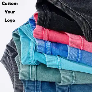 Wholesale Men Acid Wash Streetwear Hip Hop Stone 100% Cotton T Shirts With Logo Customize Oversized Vintage T-shirt