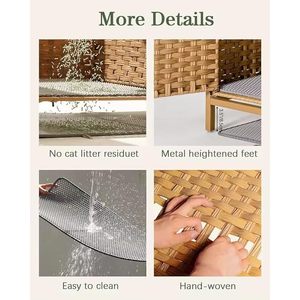 <b>Cat</b> Litter <b>Box</b> Enclosure X-Large Hand-Woven With Metal Stand Square Rattan Color Easy To Clean Including Rubber Mat - Product Image 5