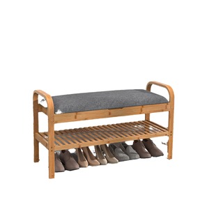 Bamboo Shoe Bench With <b>Cushion</b> <b>Storage</b> Shelf For Entryway Living Room Scandinavian Style - Product Image 5