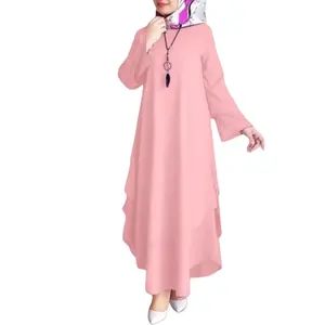 Elegantes Damenkleid lange Ärmel solide Farbe lässiges gewand Mittlerer Osten Malai Indonesien muslimische Frauen bescheidenes gewand jellabiya