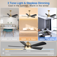 Ventilateur de plafond contemporain de 52 pouces avec 5 pales en ABS, finition noir et or, éclairage LED et télécommande à moteur DC