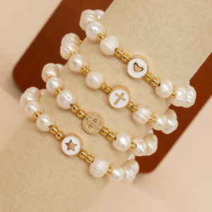 Go2boho Pearl Bracelet with Heart Charm White <strong>Imitation</strong> Pearl and Gold Bead Adjustable <strong>Jewelry</strong>, Romantic <strong>Love</strong> Gift - Product Image 2