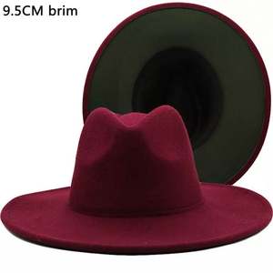 Chapeaux Fedora personnalisés pour femmes et hommes, nouvelle collection automne-hiver, bicolores, à la mode, avec fond rouge, bord large de 9,5 cm, pour les fêtes et les occasions spéciales - Product Image 4