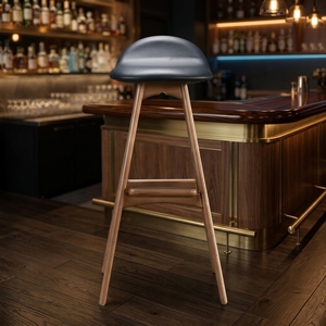 Taburete de Bar Comercial Moderno de Madera Maciza, Mueble de Cocina Alto con Asiento de Cuero, Diseño de Alta Calidad, Venta al Por Mayor - Product Image 6