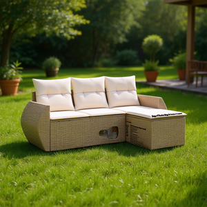Ensemble de canapés modulaires de jardin en rotin beige, design standard, mobilier d'extérieur 3 places - Product Image 2