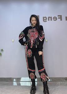 Alta classe manica lunga O collo bling diamante due pezzi da donna set da donna OC951 - Product Image 3