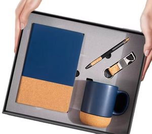 High Quality Customizable Auto Show Business <b>Gift</b> <b>Set</b> with Cork Base Ceramic Cup Keychain Notebook - Product Image 5