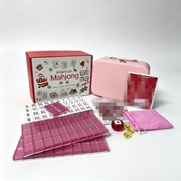 Jeu de Mahjong américain d'Halloween, 166 tuiles, tuiles de Mahjong rose scintillantes, boîte-cadeau thématique, accessoires complets pour jeu de table pour adultes
