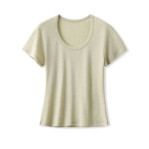 Le nouveau T-shirt à manches courtes de couleur unie <span class=keywords><strong>simple</strong></span> en laine Tencel de l'été 2025 est un haut <span class=keywords><strong>basique</strong></span>, polyvalent <span class=keywords><strong>et</strong></span> amincissant pour les femmes - Product Image 2