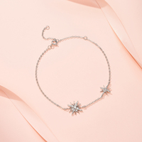 Gelang Pesona Moissanite Starburst Perak Sterling 925 Liontin Bintang Perhiasan Wanita Sehari-hari