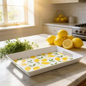 Plateau rectangulaire en mélamine de grande taille <span class=keywords><strong>pour</strong></span> le petit-déjeuner, les collations et les tables basses, imprimé citron, 49,6*37,2 cm - Product Image 3