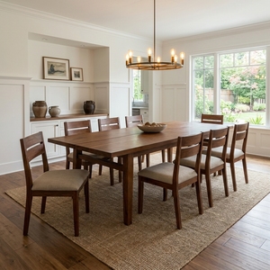 Mesa de comedor rectangular de estilo rústico hecha de dos tablones de madera maciza, que combinan una construcción robusta y la textura natural del madera. - Product Image 6