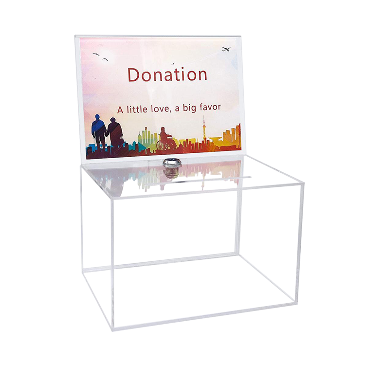 Nouveaux produits en gros Charity Clear Acrylique Donation Box Vote Box avec serrure