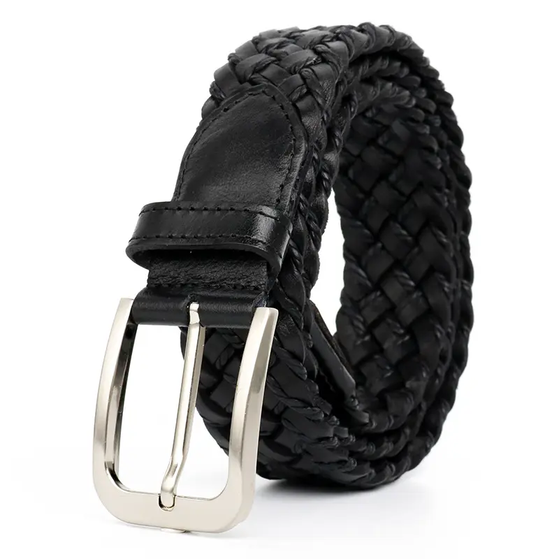 Ceinture en cuir véritable pour hommes en cuir de vachette ceinture décontractée à boucle ardillon ceinture de pantalon tissé ceinture de jeans cowboy pour hommes