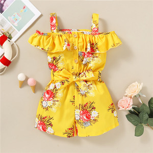 Ensembles courts imprimés floraux pour filles, combinaisons à épaules dénudées et shorts, vêtements d'été pour enfants de 1 à 4 ans, vente en gros - Product Image 1