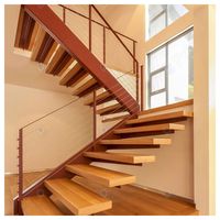 Escalier flottant moderne et minimaliste Prima, en chêne antidérapant, escalier invisible soudé pour hall d'entrée de villa duplex
