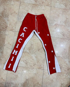 กางเกงวอร์มทรงขาบานแบบมีเชือกผูกเอวสำหรับผู้ชาย ผ้าคอตตอนหนา 500 กรัม ลายทางแบบดิสเทรส สไตล์สตรีทแวร์ลำลอง - Product Image 3