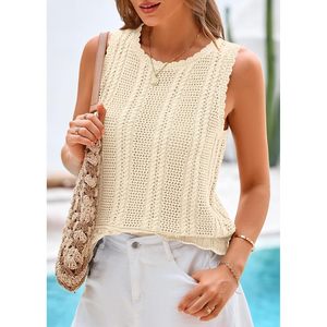 Gilet en crochet KIRUNDO sans manches, col rond, coupe ample, idéal pour la plage, les stations balnéaires et les croisières 2026 - Product Image 2