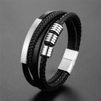 Bracelets en cuir véritable tressé pour hommes POYA en gros, avec boucle magnétique en acier inoxydable 316L