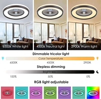 Ventilateurs de plafond LED ultra-minces de 22 pouces avec éclairage moderne de 30W, télécommande invisible, moteur DC intelligent, commande par interrupteur, salon, 6 vitesses