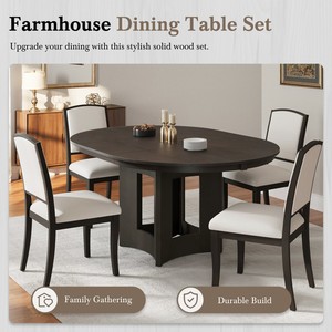 Modern Adjustable Wood Dining <b>Table</b> Set 5-Piece with 4 Upholstered Chairs 16-Inch Removable Leaf Compact Design for <b>Small</b> Spaces - Product Image 3