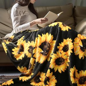 Couverture de camping double face en flanelle légère et douce pour femme, motif tournesol, 50x60 pouces, pour adulte et fille - Product Image 3