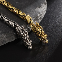 Bracelet de poignet inspiré du style vintage avec tête de dragon pour hommes, bijoux vikings, bracelet gravé, bracelet torsadé