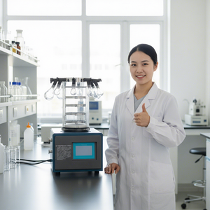Lyophilisateur de laboratoire <span class=keywords><strong>sous</strong></span> <span class=keywords><strong>vide</strong></span> de type glande à pression supérieure, petit modèle de 0,08 mètre carré, pour la science biologique - Product Image 1