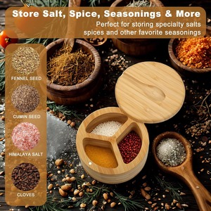 Salt Cellar Salt <b>Container</b> Holder with Swivel Magnetic 3 Compartment Salt Cellar with Lid and Spoon Holder for Kitchen - Product Image 4