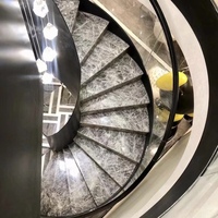 Escalier en colimaçon moderne pour villa intérieure, marches et contremarches en acier inoxydable et marbre, garde-corps en verre, aluminium personnalisable, durable, neuf