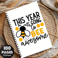 Carnet à spirales A5 personnalisé avec logo, retour à l'école, imprimé avec des abeilles, pour les étudiants, reliure spirale, couverture en papier souple, journal à ouverture plate