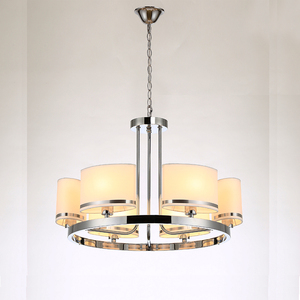 Lampadario Moderno 2026 in Metallo Cromato e <span class=keywords><strong>Paralume</strong></span> <span class=keywords><strong>Beige</strong></span>, 8 Luci o 6 Luci, Adatto per Soggiorno - Product Image 4