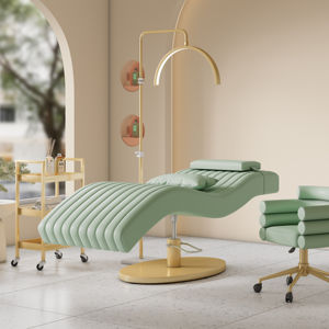 Moderna y Lujosa Camilla Reclinable Negra y Dorada para Pestañas, Mesa de Masaje y Spa Facial para Salón de Belleza en Venta - Product Image 1