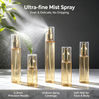 Flacon pulvérisateur cosmétique en PET de 40 ml, 60 ml, 85 ml, 105 ml avec pompe dorée, logo personnalisé imprimé UV pour sérum de soin de la peau et parfum