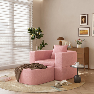 VOXHOME Divano Letto Singolo Minimalista Nordico per Soggiorno e Camera da Letto, Divano Pieghevole Pigro in Bouclé <span class=keywords><strong>Rosa</strong></span> - Product Image 2
