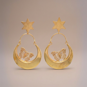 Boucles d'oreilles ethniques en laiton et pierres précieuses, faites à la main, plaquées rhodium - Product Image 2