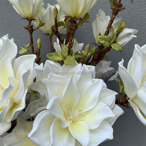 Fleur artificielle de haute qualité A-366 à 3 têtes, <span class=keywords><strong>magnolia</strong></span> <span class=keywords><strong>blanc</strong></span> au toucher réel pour les décorations de mariage, de Noël et de remise de diplômes - Product Image 2