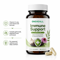 ONEHEALL Capsules végétaliennes pour le soutien immunitaire des adultes, enrichies en vitamines C et D3, zinc, formule sans gluten (60 unités)