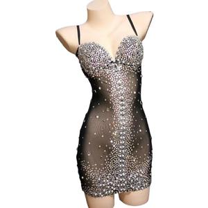 Gaun Pesta Klub Kristal Transparan Berkilau Musim Panas, Gaun Mini Bodycon Perspektif Wanita, Gaun <span class=keywords><strong>Prom</strong></span> Seksi Ukuran Besar - Product Image 1