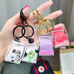 promotional gift for girls teens The New Creative Oiling Shake Milk Boxed Keychain Ring Chain milk box shaped keychain