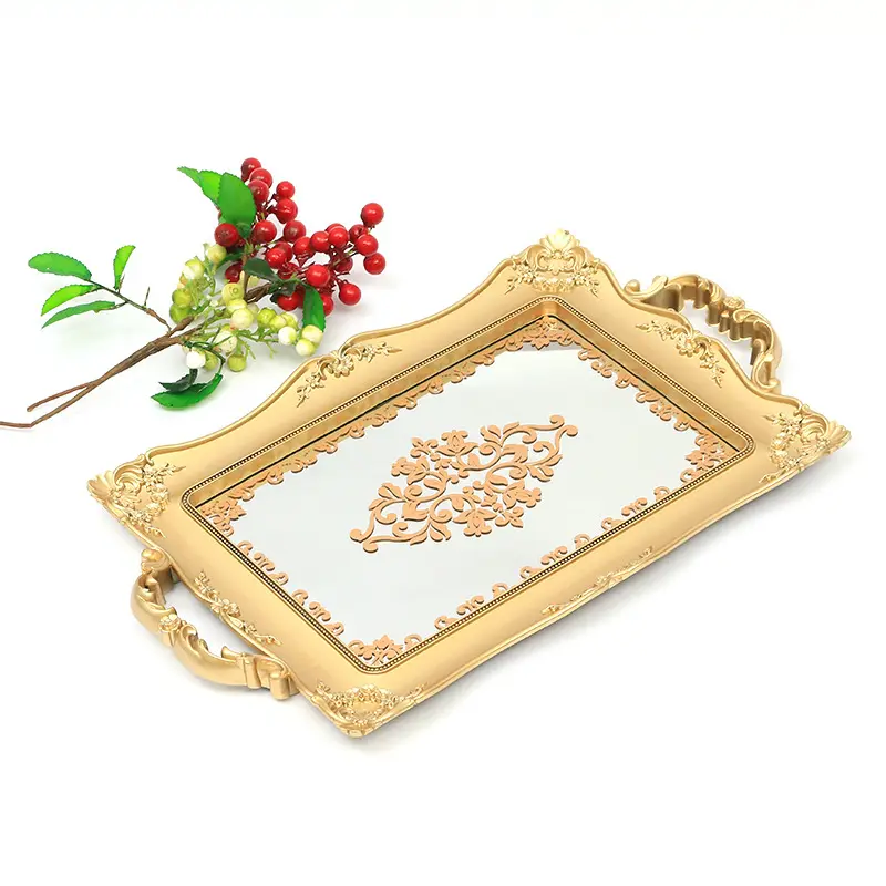 Colorful Vintage Decor European PP Frame Irregular Glass Tray Living Sheets Golden Shower Mirror Makeup Wall Mirror