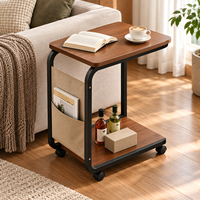 Meuble de salon moderne et simple, mini console en MDF avec roulettes, style panneau de bois, table console convertible